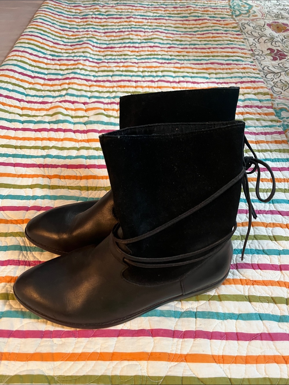 Women’s calf height black leather/suede  boots